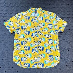 J.Crew FleMen's Bright Yellow Sailboat Print Shirt size L